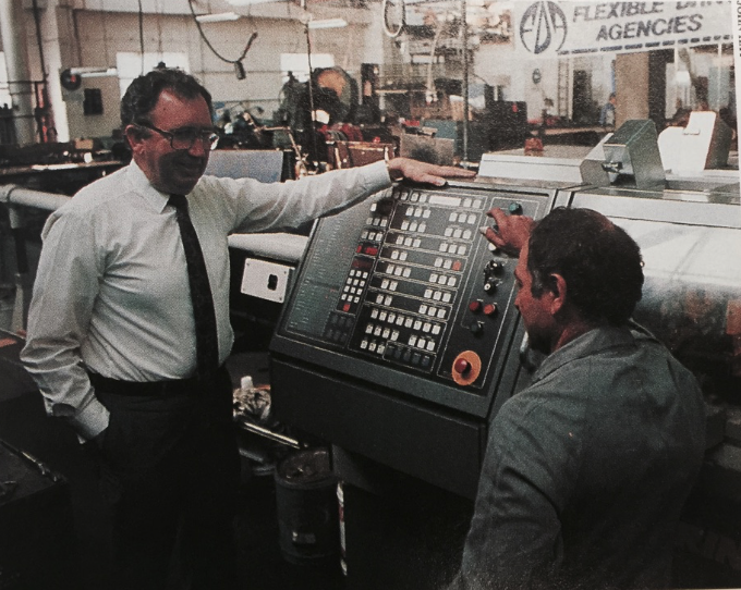 Alan Rushton and Sammy CNC operator circa 1980s Kensington